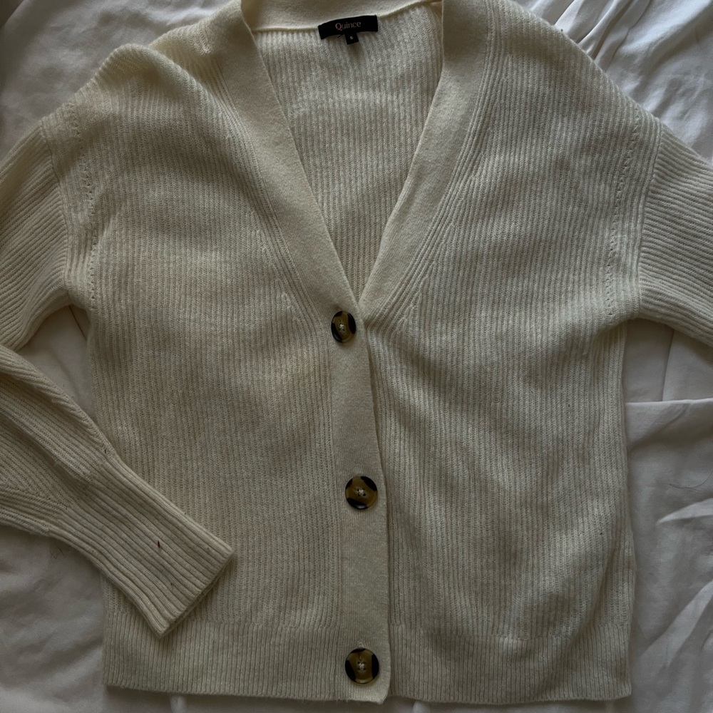 Quince Mongolian Cashmere Cream Cardigan Sweater